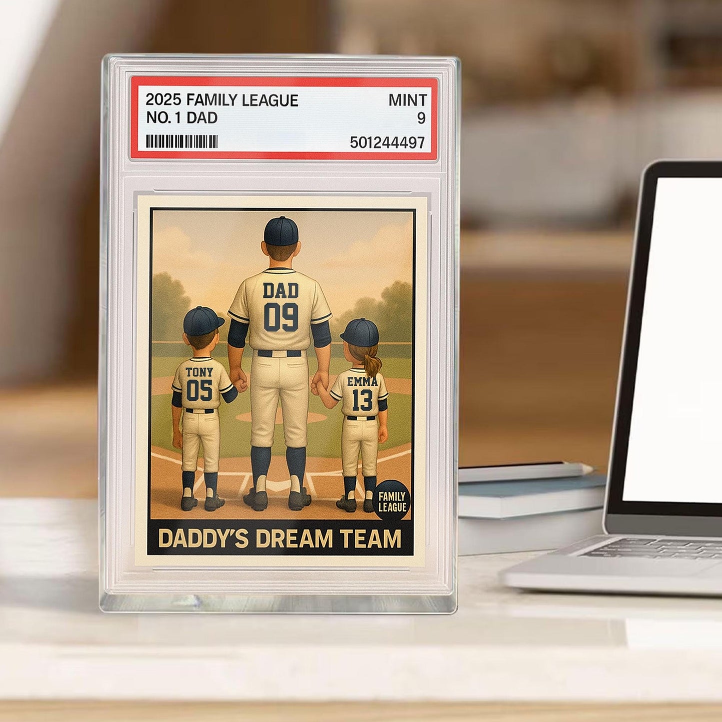 Baseball No.1 Dad Grandpa Man And Kids Trading Card Style Personalized Acrylic Block, Fathers Day Gift For Baseball Dad, Family Plaque Decor