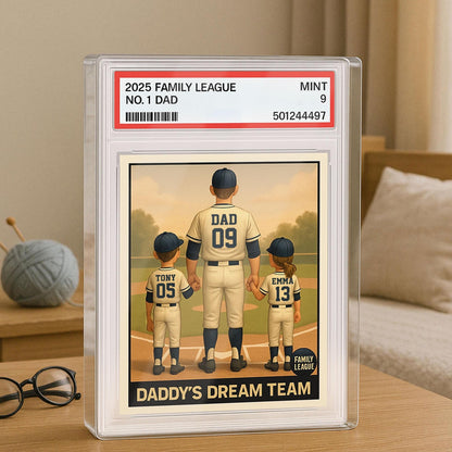 Baseball No.1 Dad Grandpa Man And Kids Trading Card Style Personalized Acrylic Block, Fathers Day Gift For Baseball Dad, Family Plaque Decor