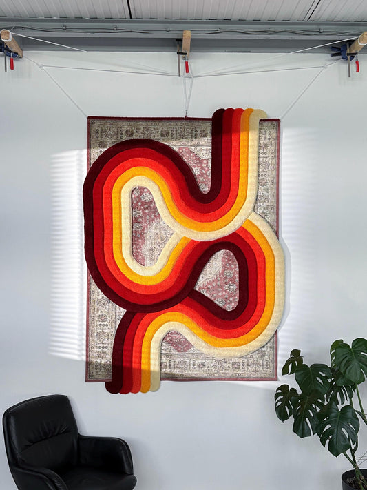 Tufted Rug Retro Wave Handmade Carpet – Colorful Custom Decor READY TO SHIP!