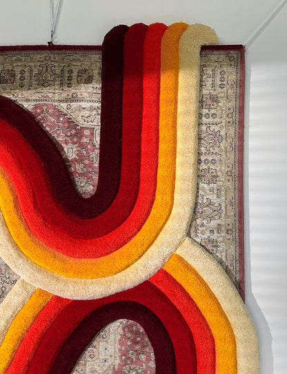 Tufted Rug Retro Wave Handmade Carpet – Colorful Custom Decor READY TO SHIP!