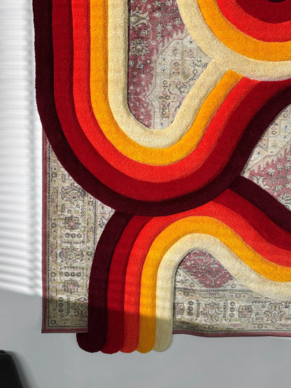 Tufted Rug Retro Wave Handmade Carpet – Colorful Custom Decor READY TO SHIP!