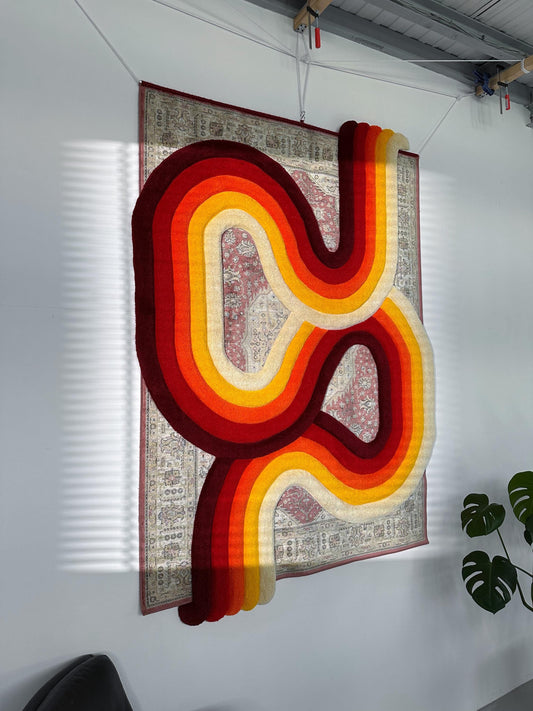 Tufted Rug Retro Wave Handmade Carpet – Colorful Custom Decor READY TO SHIP!