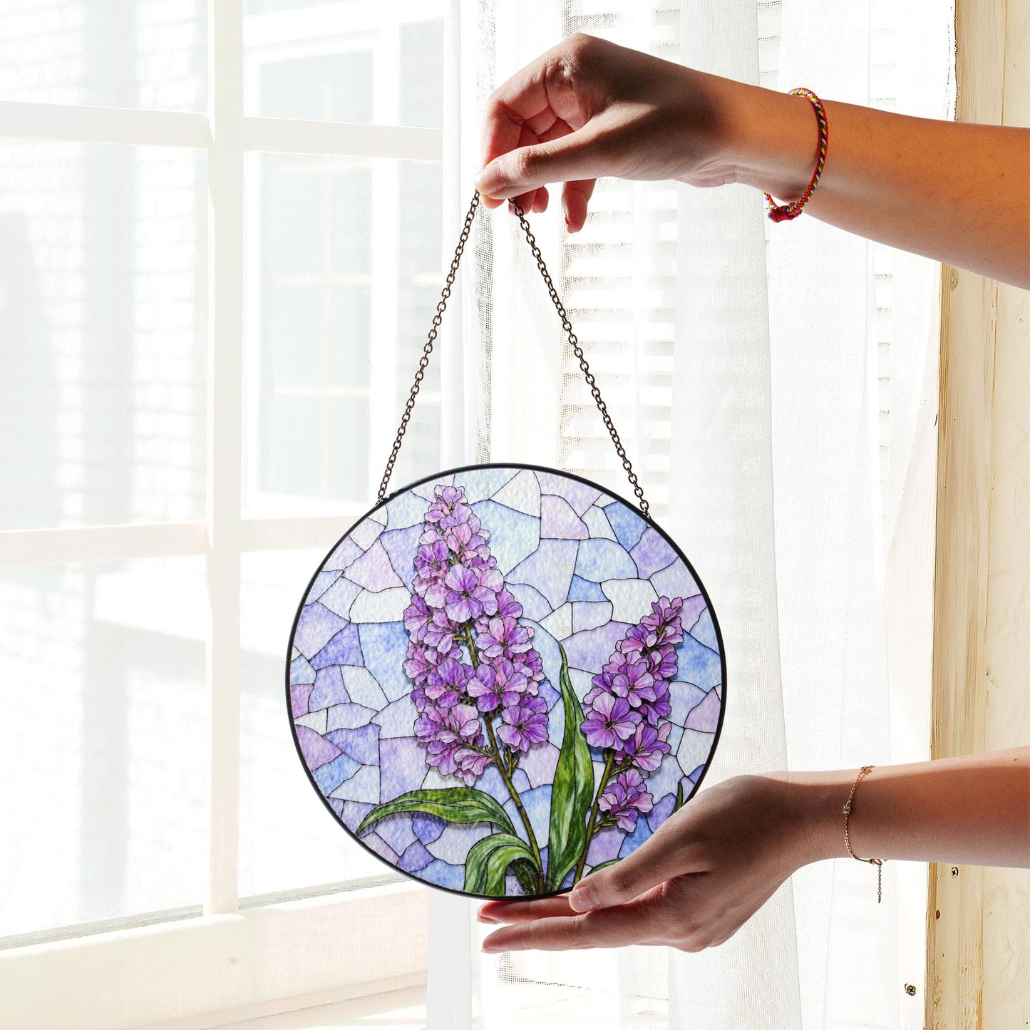 purple wildflower glass panel floral stained glass suncatcher gift for mom or garden lover