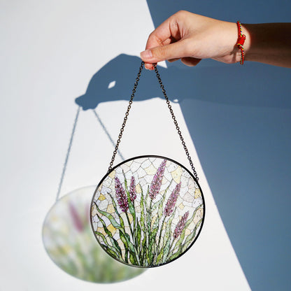 Lavender flowers field stained glass suncatcher handmade window art gift for gardener mom