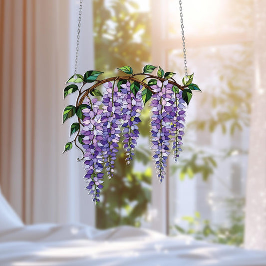 Purple Wisteria Flower Window Hanging – Elegant Resin Floral Acrylic for Nature-Inspired Spring Decor or Botanical Gift Idea