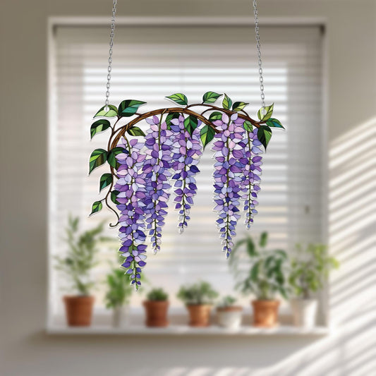 Purple Wisteria Flower Window Hanging – Elegant Resin Floral Acrylic for Nature-Inspired Spring Decor or Botanical Gift Idea