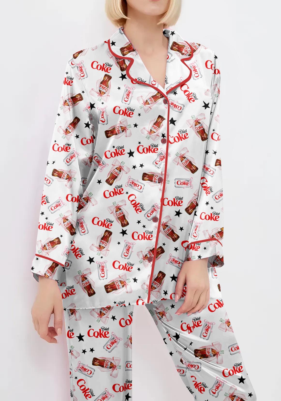 Coquette Diet Drink Pajamas Satin Set, Mother's Day Gift, Gift For Her, Gift For Mama, Birthday Gift, Bridesmaid Gifts Women Pjs