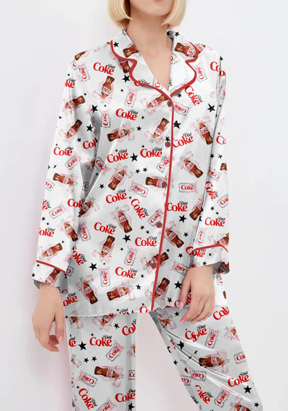 Coquette Diet Drink Pajamas Satin Set, Mother's Day Gift, Gift For Her, Gift For Mama, Birthday Gift, Bridesmaid Gifts Women Pjs