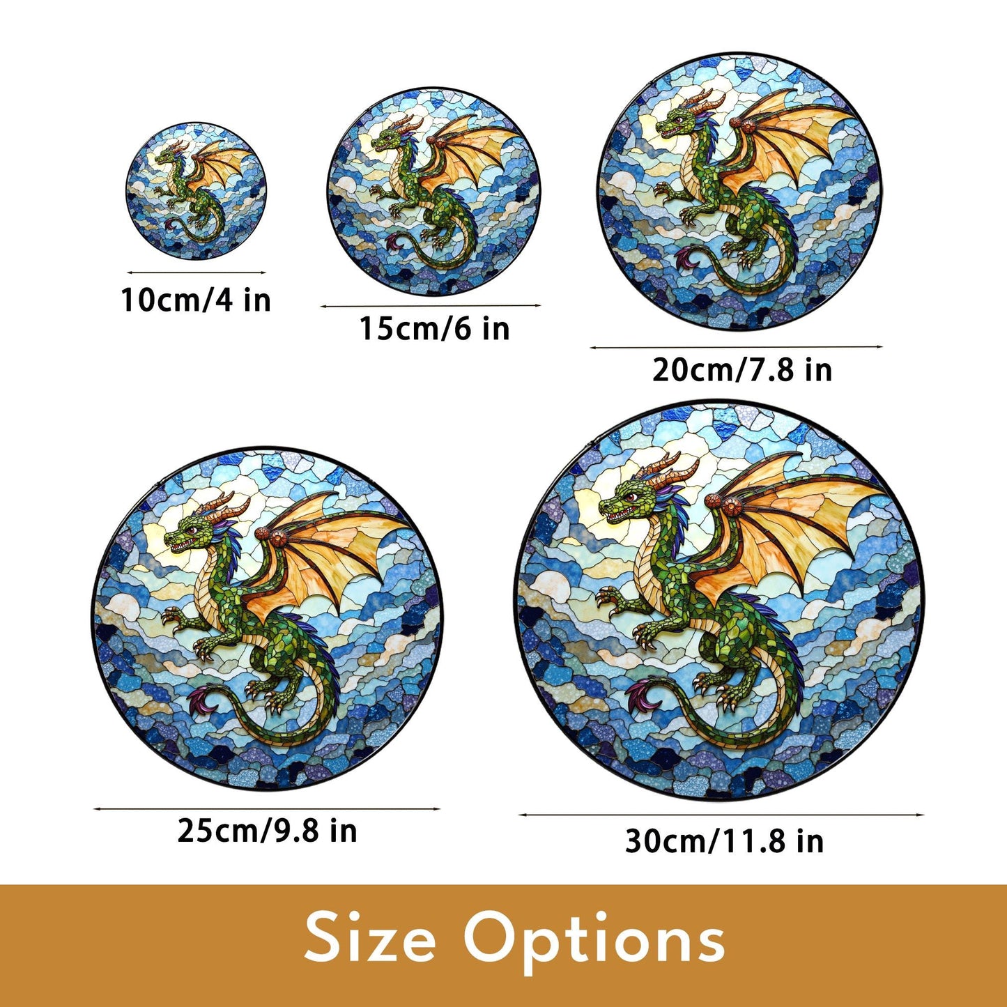 Emerald dragon in flight stained glass suncatcher fantasy window art gift for dragon fan