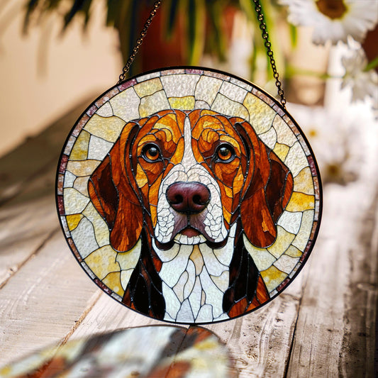 Beagle Dog Stained Glass Suncatcher Pet Memorial Window Decor Gift for Dog Lovers