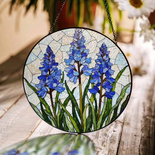 Bluebell Flower Field Round Glass Suncatcher Window Art Nature Decor Gift for Garden Lover