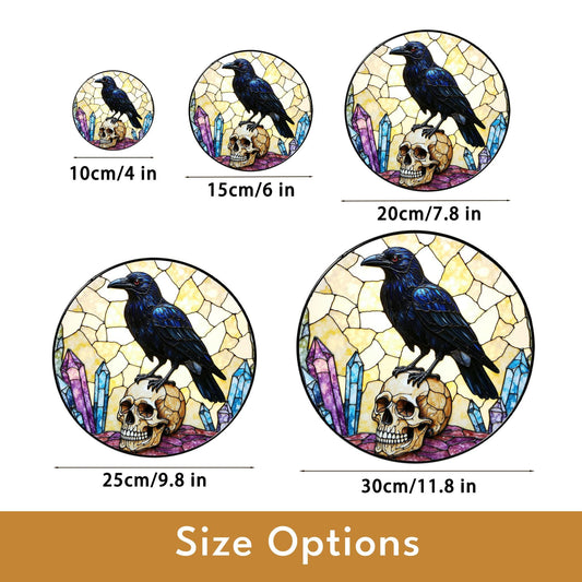 Raven on Skull Crystal Window Round Gothic Suncatcher Spiritual Decor Gift for Him
