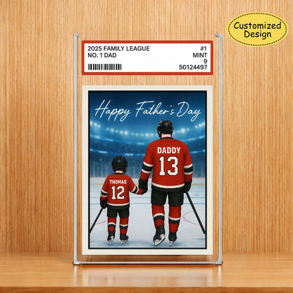 No. 1 Dad & Kids Ice Hockey Trading Card Style Acrylic Plaque, Personalized Father's Day Acrylic Block Plaque, Custom Family Acrylic Block
