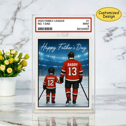 No. 1 Dad & Kids Ice Hockey Trading Card Style Acrylic Plaque, Personalized Father's Day Acrylic Block Plaque, Custom Family Acrylic Block