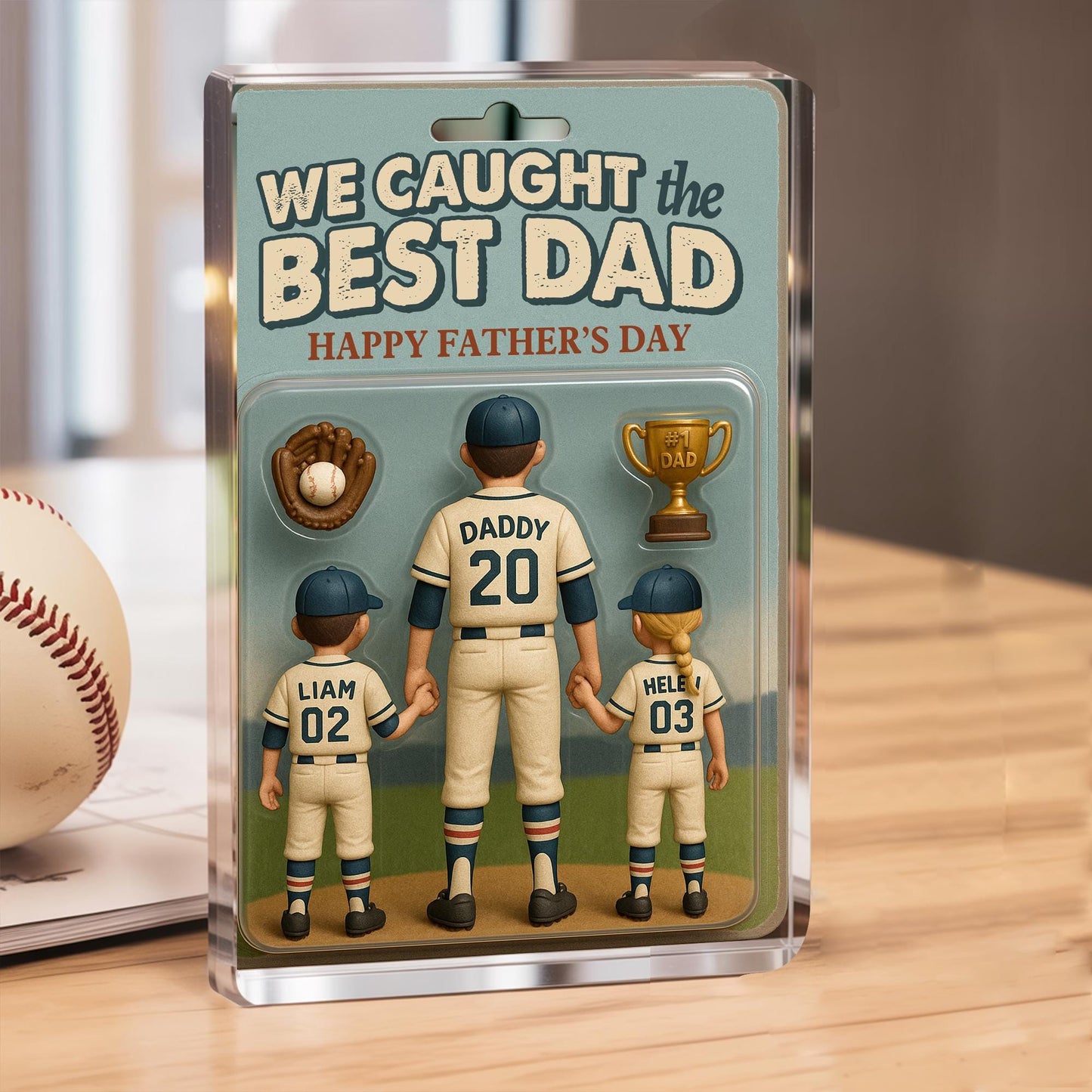 Personalize We Caught The Best Dad Baseball Figure Acrylic Block Gift, Baseball Figurine Fathers Day Gift, Baseball Dad Gift, Husband Gift