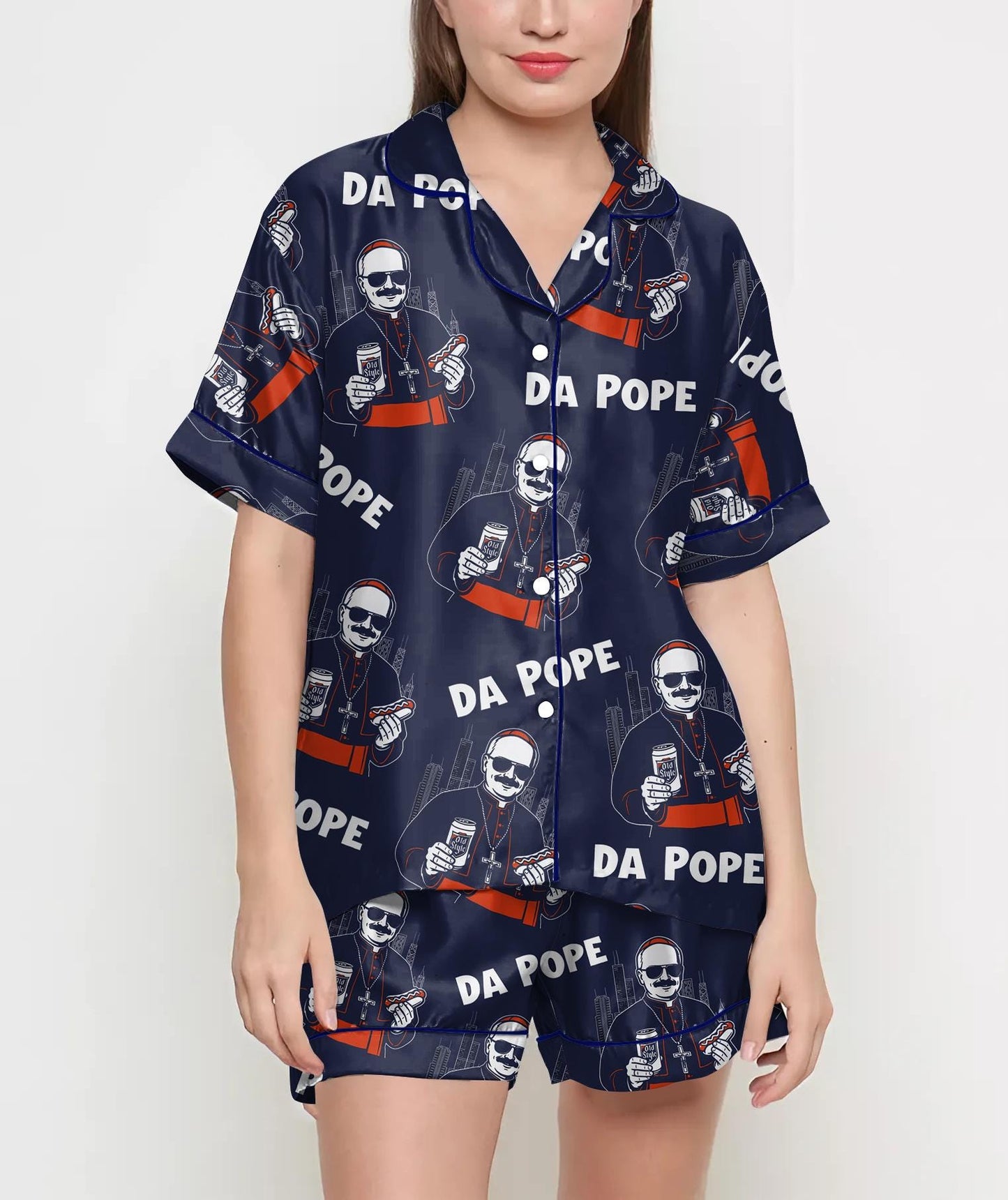 Da Pope Chicago Pajamas Satin Set, Da Pope Shirts, Father's Day Gift, Birthday Gift, Pjs For Women, Bridesmaid Gifts, Pope Leo