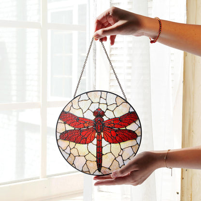 Red Dragonfly Stained Glass Window Hanging Suncatcher Nature Decor Gift for Mom or Nature Lover