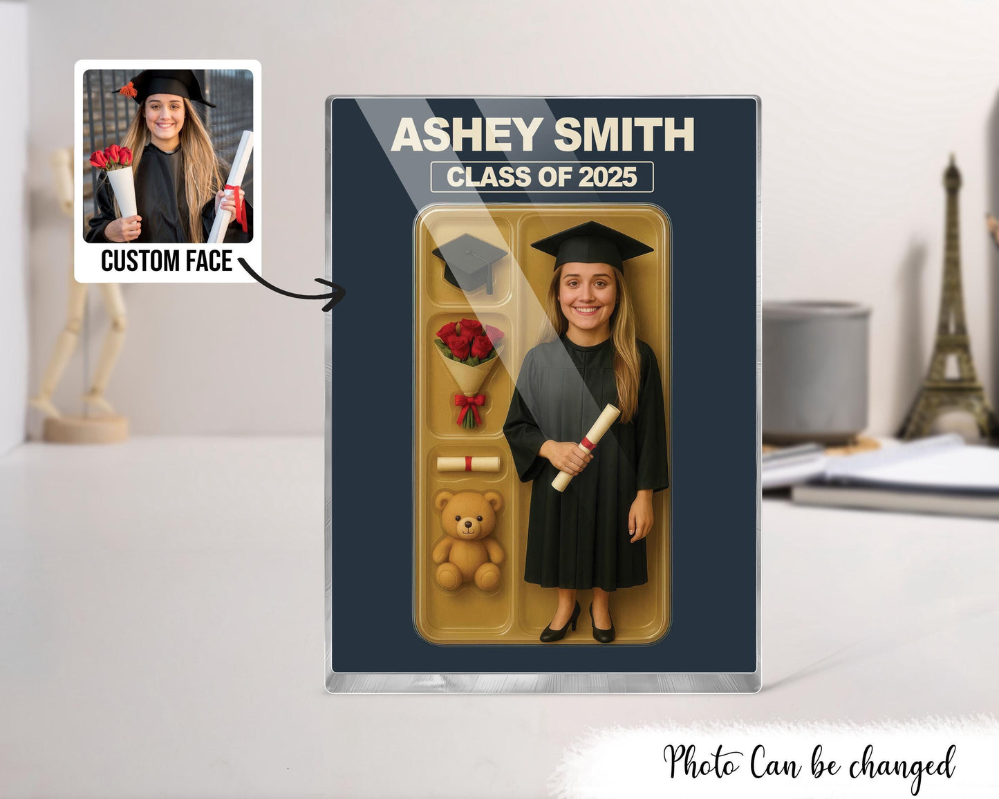 3d Effect Graduation Custom Figure Personalized Acrylic Block Plaque, Graduate Gift, Masters Degree, Best Friend Gift For Her, Daughter Gift