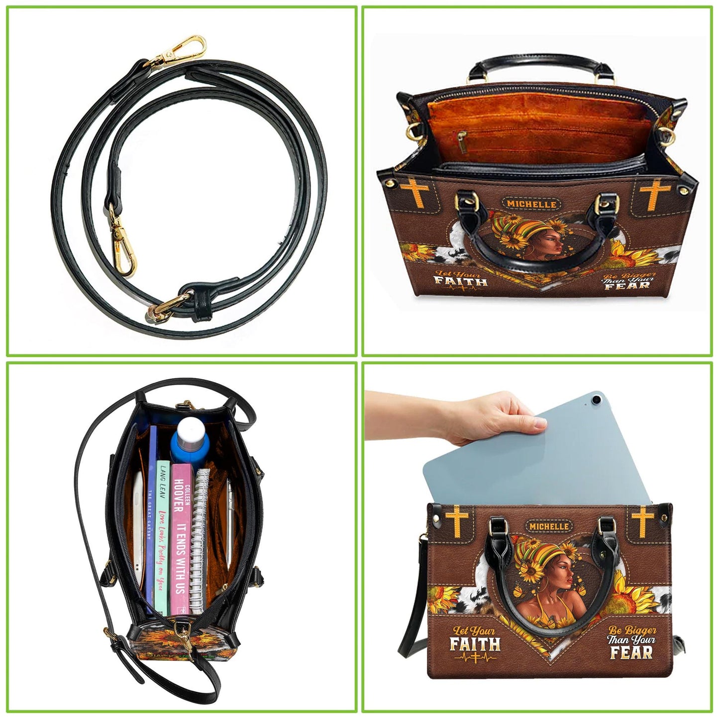 African American Faith Leather Bag Personalized, Customizable Sunflower Handbag, Inspirational Christian Handbag for African American Women