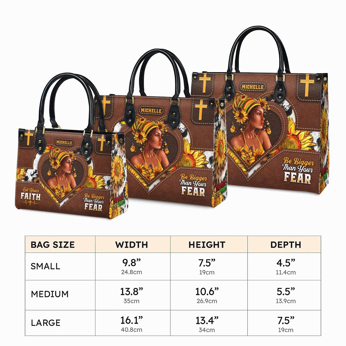 African American Faith Leather Bag Personalized, Customizable Sunflower Handbag, Inspirational Christian Handbag for African American Women