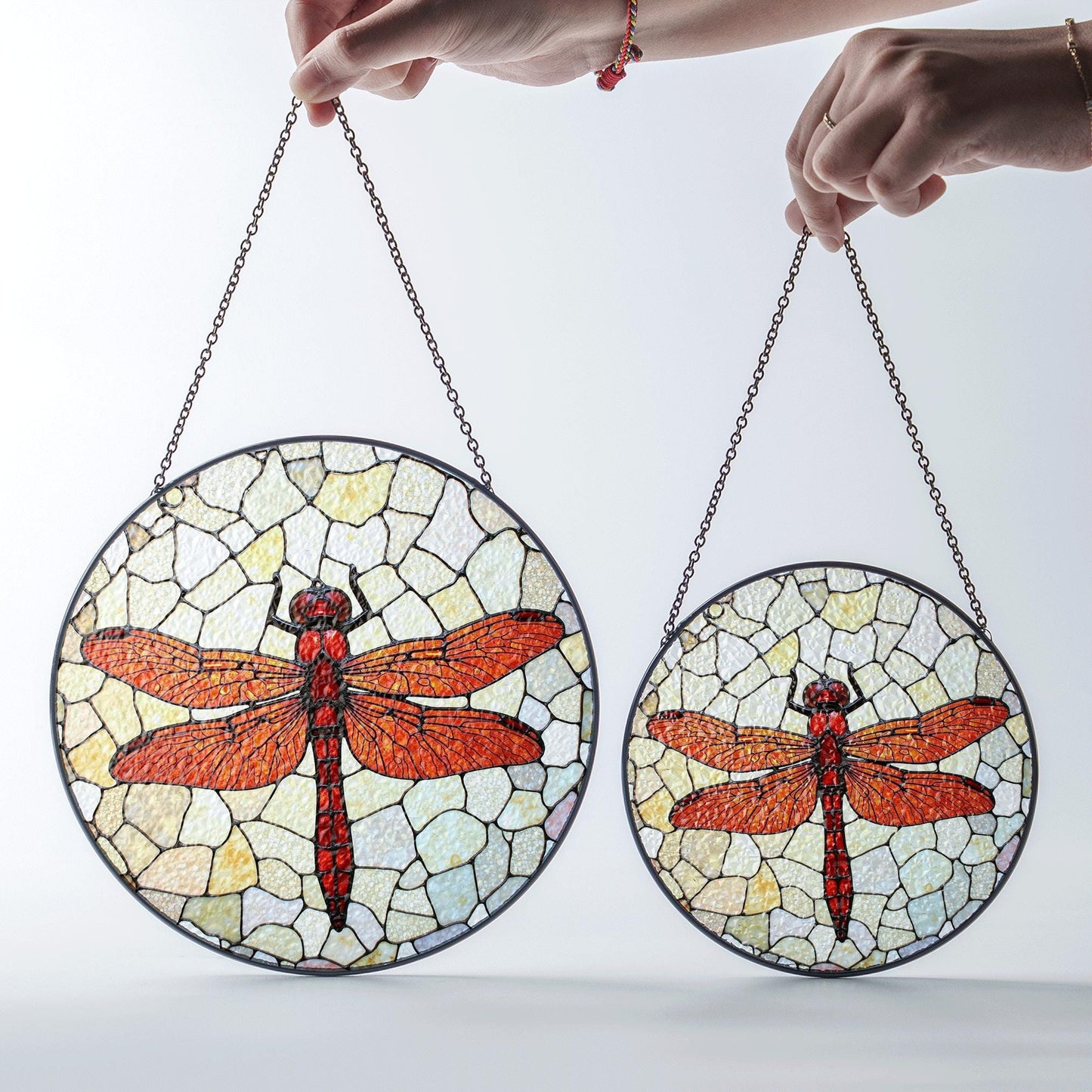 Red dragonfly stained glass window suncatcher nature decor for mom dad or garden lovers