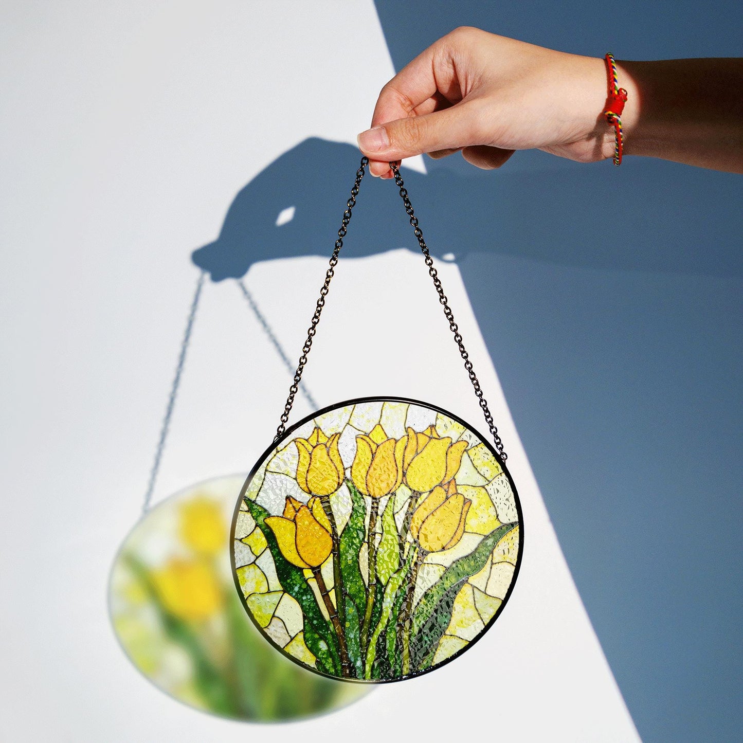 Yellow Tulip Bloom Stained Glass Window Decor Garden Sun Catcher Gift for Mom