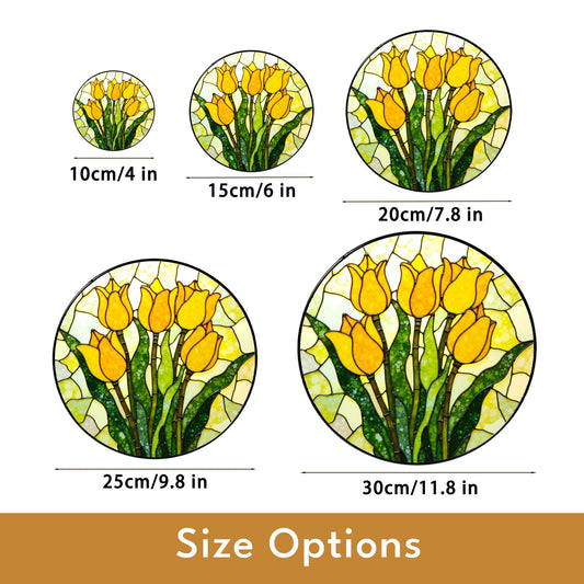 Yellow Tulip Bloom Stained Glass Window Decor Garden Sun Catcher Gift for Mom