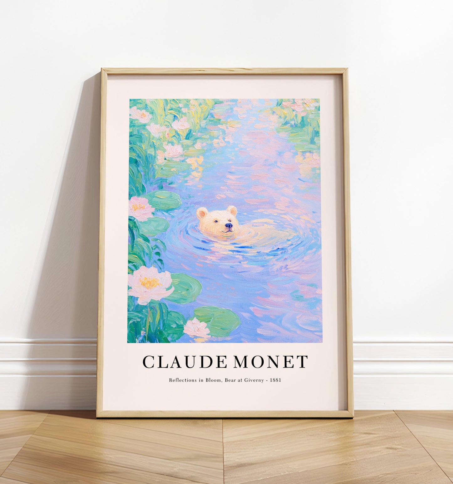 Monet Style Polar Bear Print: French Floral Wall Art