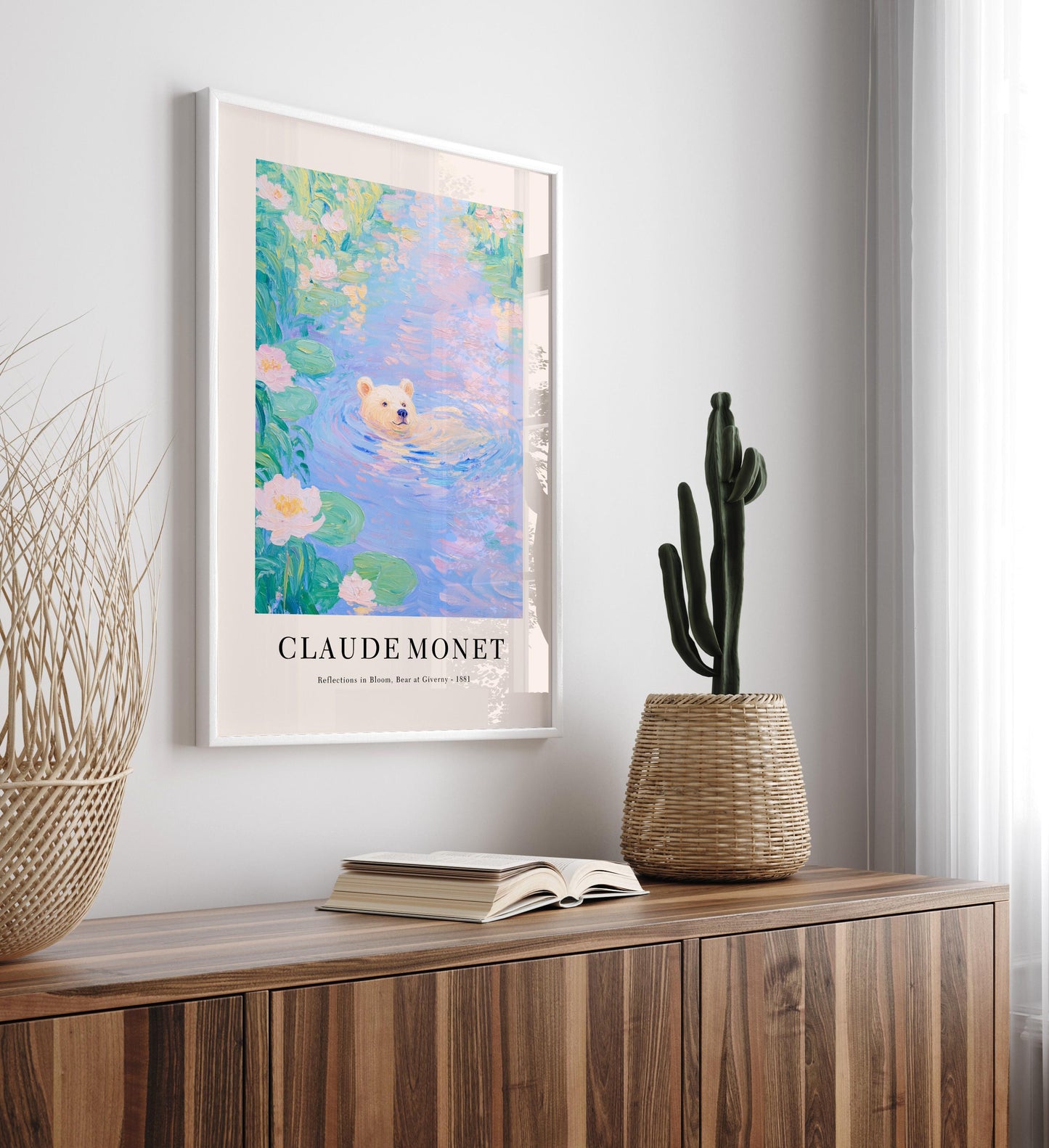 Monet Style Polar Bear Print: French Floral Wall Art