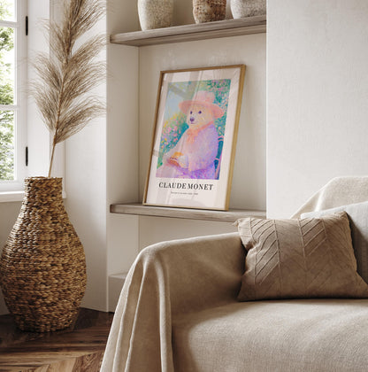 French Coquette Bear Art Print: Monet Style Floral Wall Decor