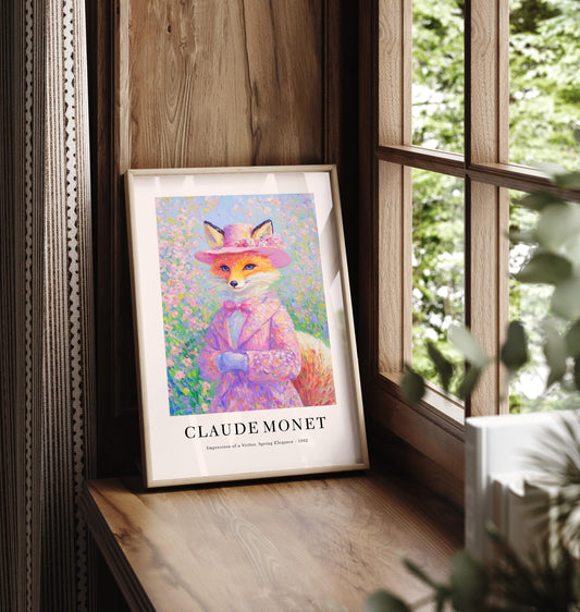 Monet Style Fox Art Print: French Coquette Pastel Floral Decor