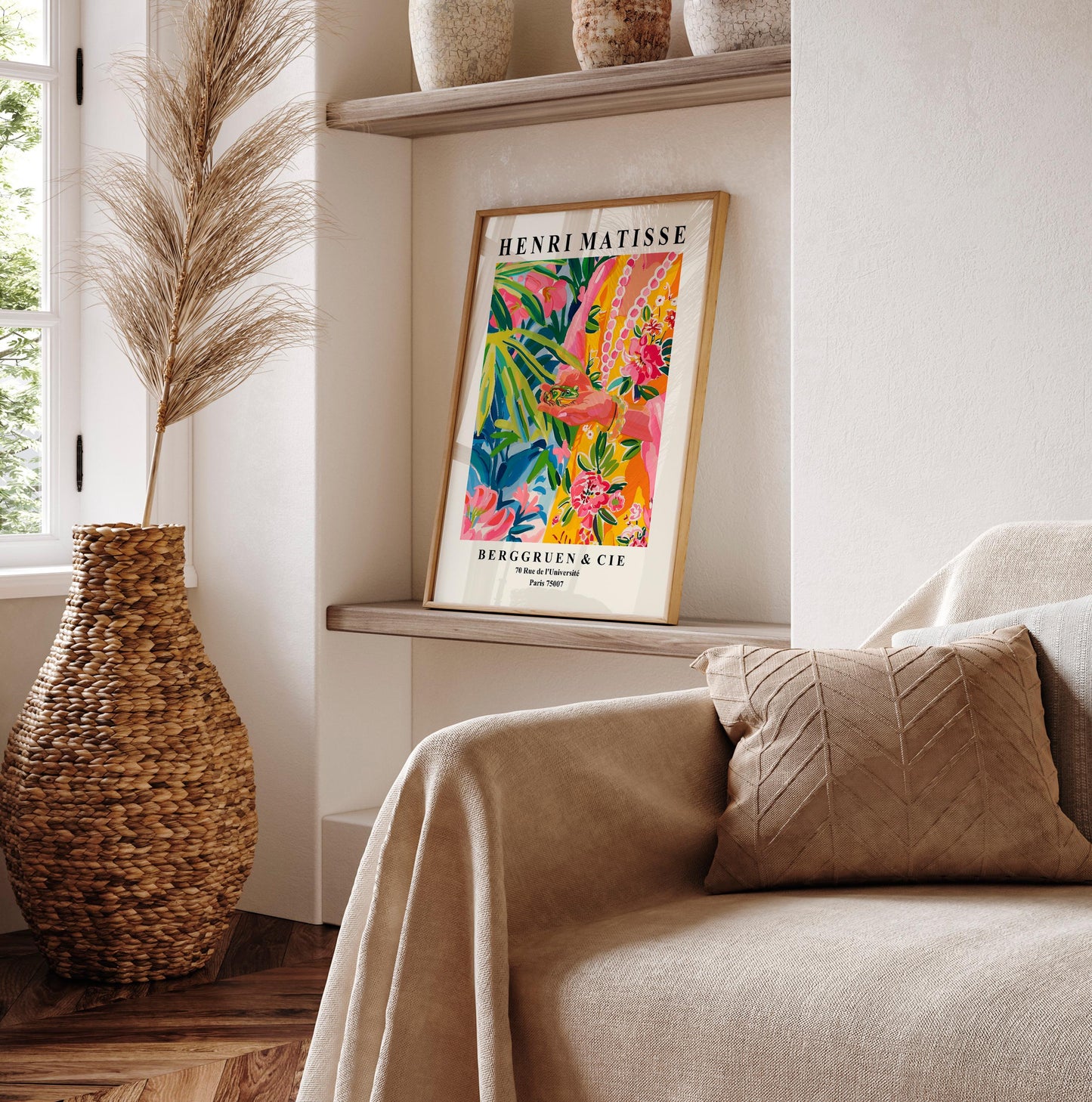 Matisse Style Frog Print: Pink Tropical Maximalist Wall Art