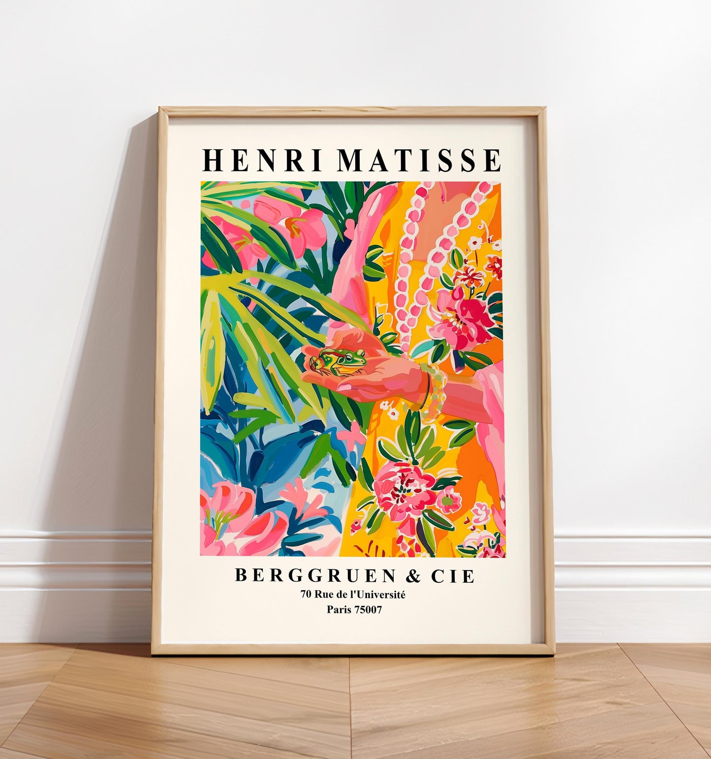Matisse Style Frog Print: Pink Tropical Maximalist Wall Art