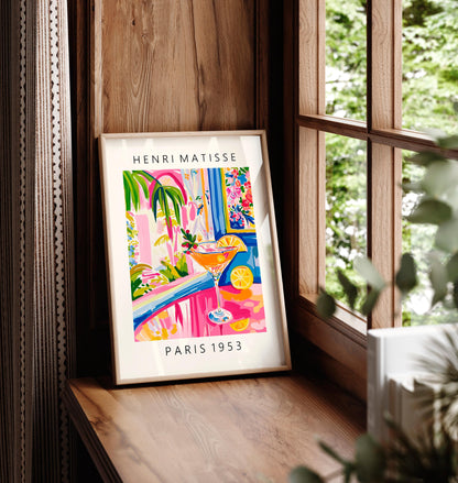 Aperol Spritz Matisse Style Print: Pink Dopamine Cocktail Wall Art