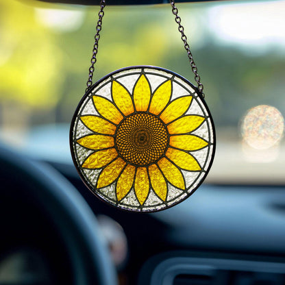 Sunflower Glass Suncatcher Floral Pendant Window Hanging, Sunflower Glass Window Decor, Sunflower Suncatcher, Grandma Gift, Garden Decor