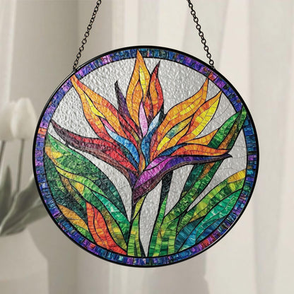 Bird of Paradise Stained Glass Suncatcher, Tropical Flower Art for Home and Garden, Tropical Summer Home Decor, Strelizia Flower Suncatcher