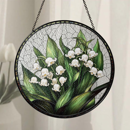 Lily of Valley Flower Glass Suncatcher, Suncatcher Hanging Decor, Lily of Valley Suncatcher, Gift for Mom, May Birth Month Flower Suncatcher