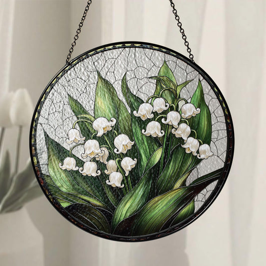 Lily of Valley Flower Glass Suncatcher, Suncatcher Hanging Decor, Lily of Valley Suncatcher, Gift for Mom, May Birth Month Flower Suncatcher