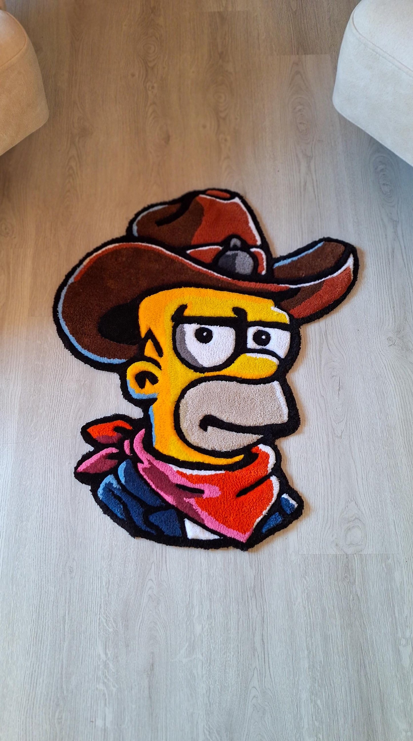 Cowboy Simpson Rug: Handmade Tufted Acrylic Rug, Pop Culture Decor