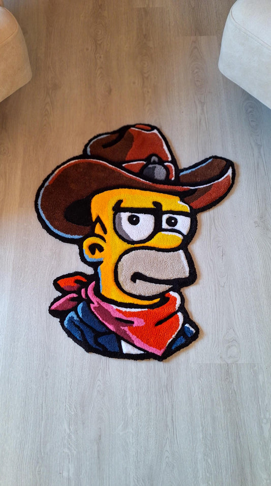 Cowboy Simpson Rug: Handmade Tufted Acrylic Rug, Pop Culture Decor