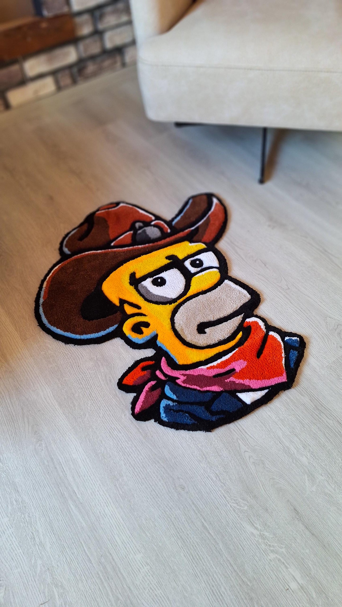 Cowboy Simpson Rug: Handmade Tufted Acrylic Rug, Pop Culture Decor