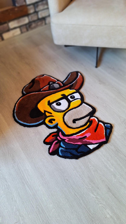 Cowboy Simpson Rug: Handmade Tufted Acrylic Rug, Pop Culture Decor