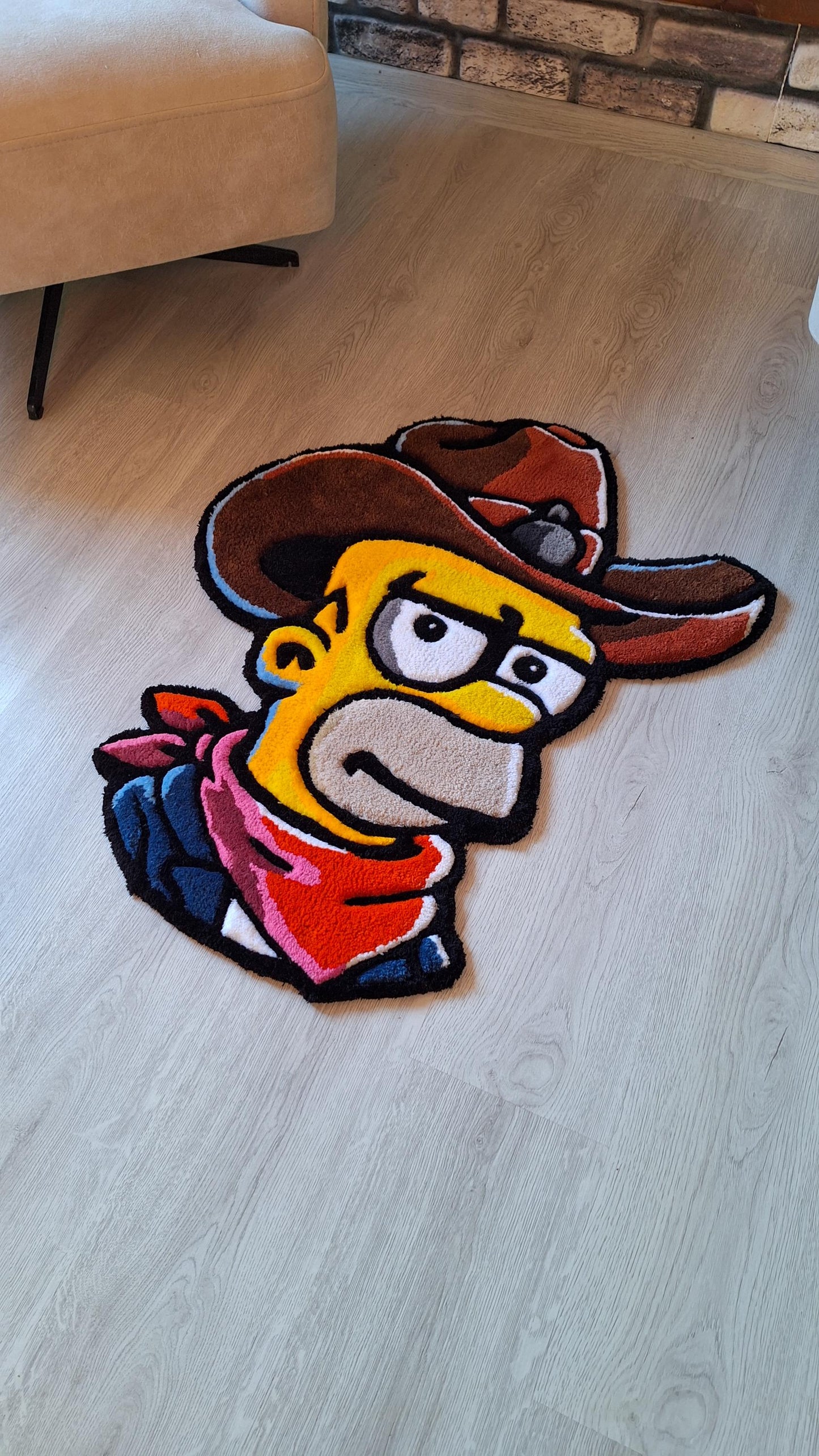 Cowboy Simpson Rug: Handmade Tufted Acrylic Rug, Pop Culture Decor