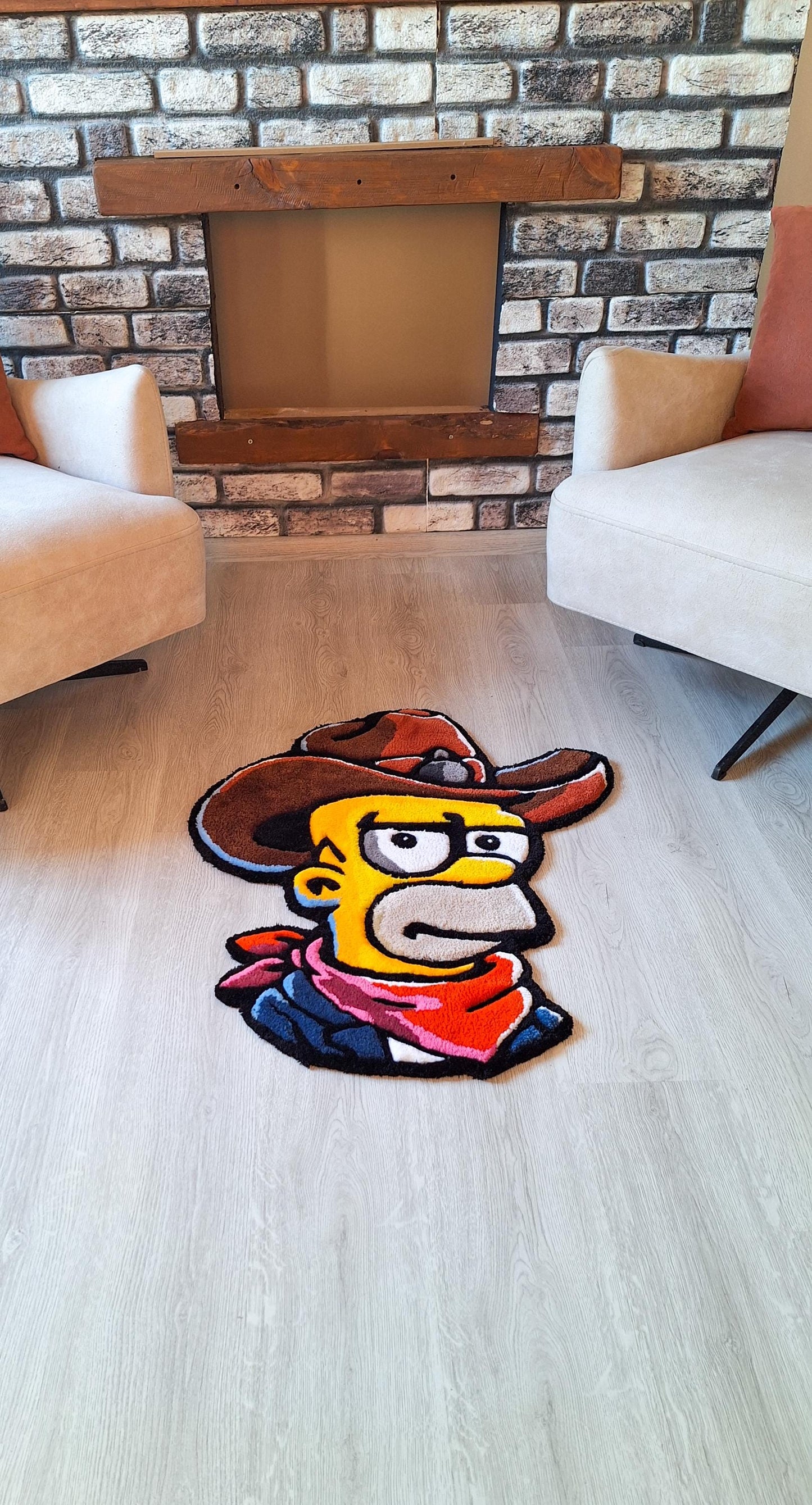 Cowboy Simpson Rug: Handmade Tufted Acrylic Rug, Pop Culture Decor
