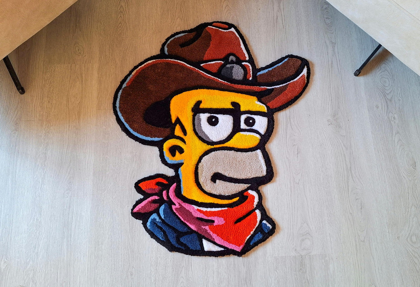 Cowboy Simpson Rug: Handmade Tufted Acrylic Rug, Pop Culture Decor