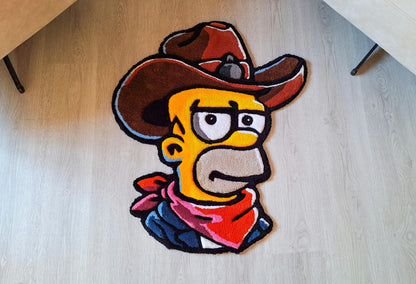 Cowboy Simpson Rug: Handmade Tufted Acrylic Rug, Pop Culture Decor