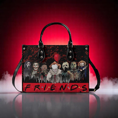 Psycho Friends Tote Handbag. Horror Handbag, Waterproof PU Leather Tote, Top Handle Vegan Leather, Crossbody, Shoulder bag.
