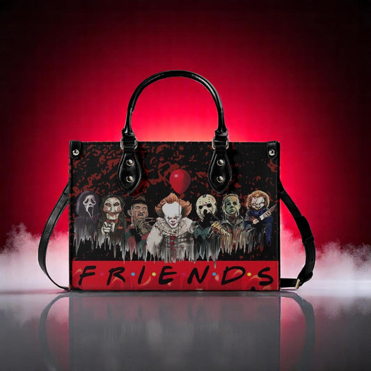 Psycho Friends Tote Handbag. Horror Handbag, Waterproof PU Leather Tote, Top Handle Vegan Leather, Crossbody, Shoulder bag.