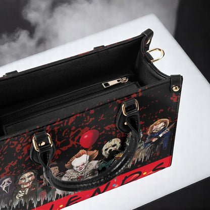 Psycho Friends Tote Handbag. Horror Handbag, Waterproof PU Leather Tote, Top Handle Vegan Leather, Crossbody, Shoulder bag.