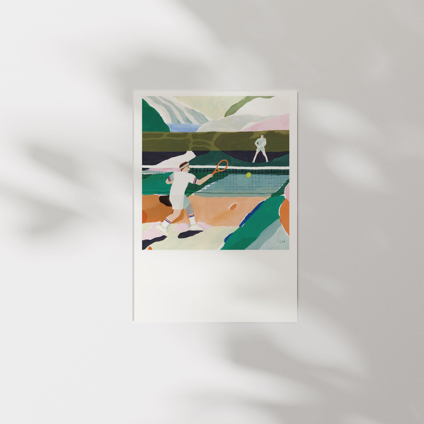 Tennis Watercolor Print: Minimalist Mid-Century Modern Wall Art